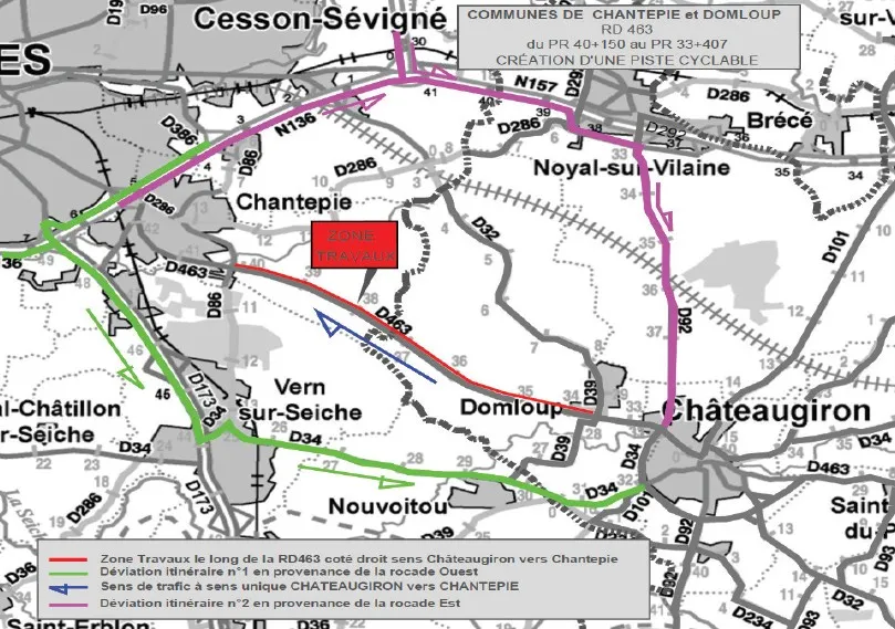 Itinéraires de déviation des travaux sur la RD 463